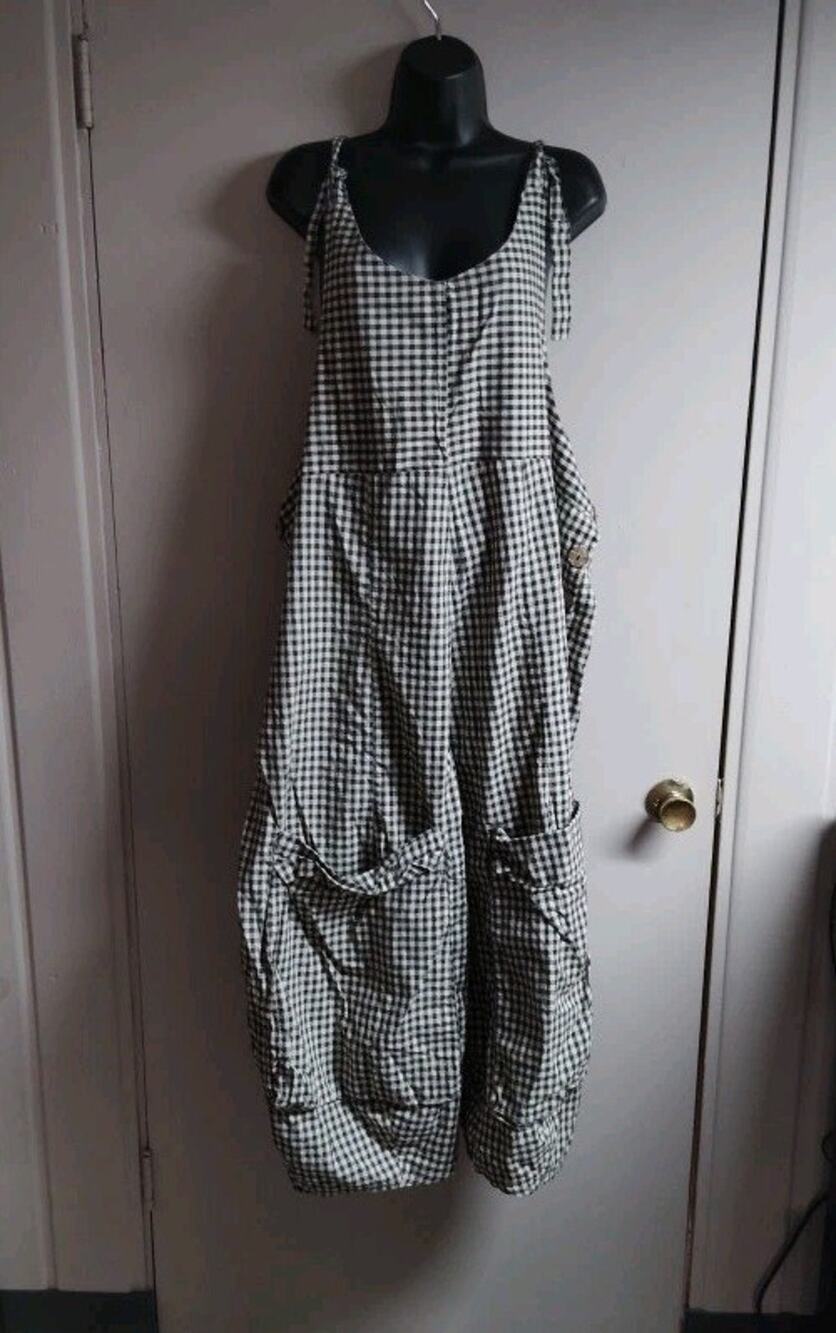 Black/White Bibbed Jumpsuit, with pockets, OVERSIZE Gardening, Lounging